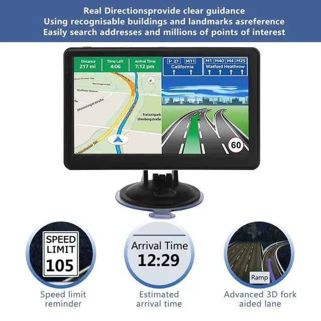 Alt view image 5 of 5 - GPS Navigator for Car Truck RV, Latest 2026 Map 7-inch Touchscreen Car GPS Navigation, Real-time Voice Steering with Speed and red Light warnings/Custom Truck Routing, Free map Updates