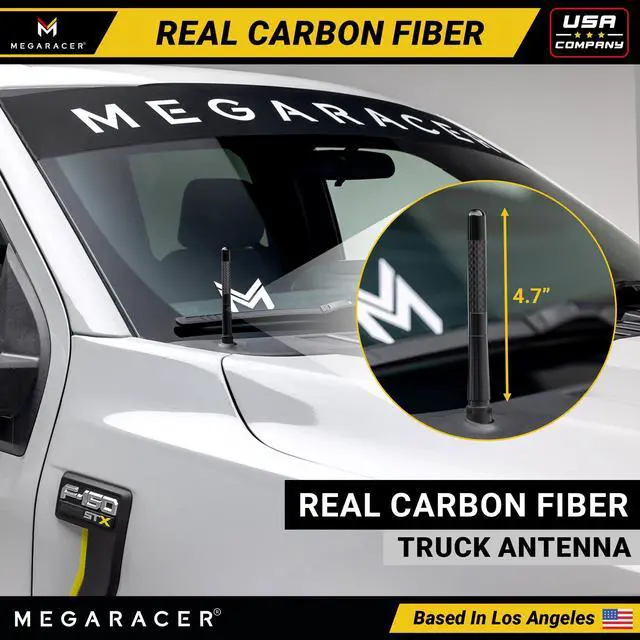Alt view image 2 of 6 - 5" Short Black Carbon Fiber Truck Antenna for Ford F150 F250 Bronco | RAM 1500 Chevy Silverado GMC Sierra Wrangler Gladiator Tundra Tacoma RAV4 Rogue, Car Wash Safe, Small Stubby Replacement