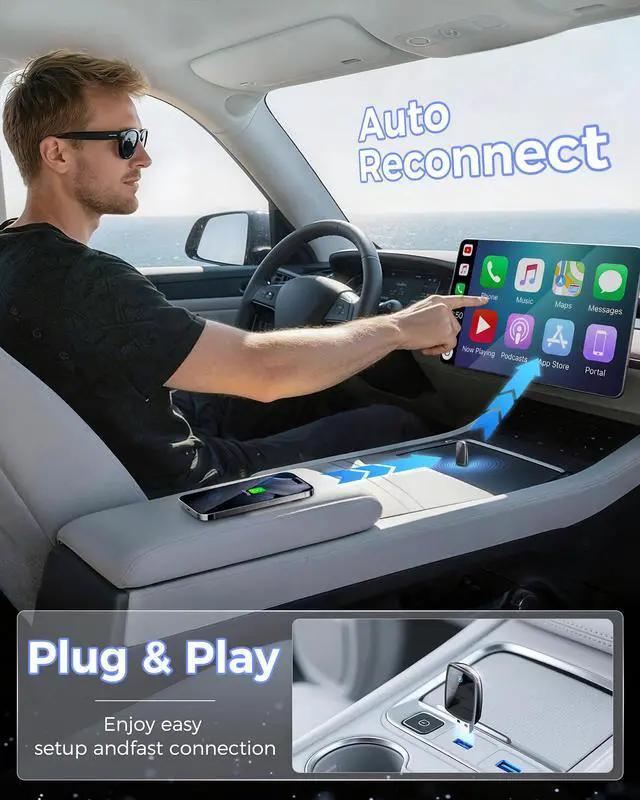 Alt view image 3 of 6 - Wireless CarPlay Adapter for Apple iPhone(2026 Upgrade)- Convert Wired CarPlay to CarPlay Wireless Adapter, Stable Connection Compatible with OEM Wired CarPlay Vehicles & iOS 10+ (Black)