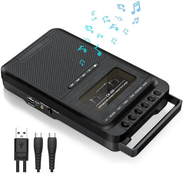 Main image of Portable Shoebox Cassette Tape Recorder Converter,Cassette to MP3 Music via U Disk/SD Card or PC, Record to Cassettes/USB/SD Card via Mic,with Headphone Jack,Retractable Handle