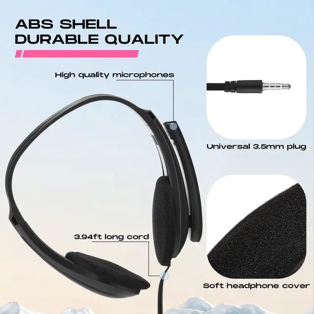 Alt view image 3 of 6 - 20 Pack Bulk Classroom Headphones with Microphone Students Wired School Class Set Headphones for School Library Computer Office Adults 3.5 Jack Universal Plug(Multicolor)
