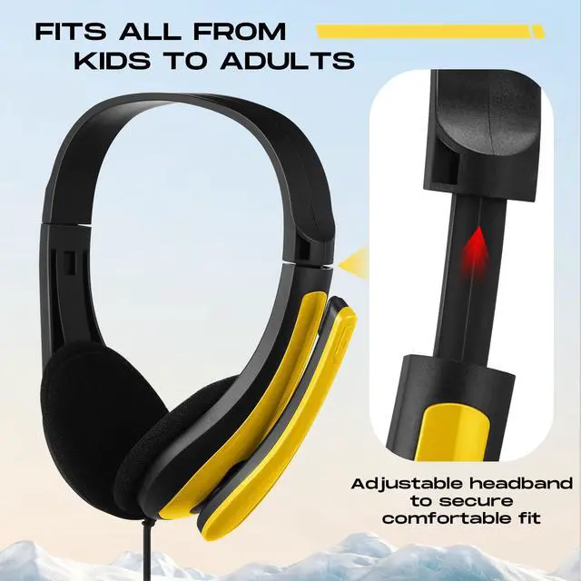 Alt view image 2 of 6 - 20 Pack Bulk Classroom Headphones with Microphone Students Wired School Class Set Headphones for School Library Computer Office Adults 3.5 Jack Universal Plug(Yellow)