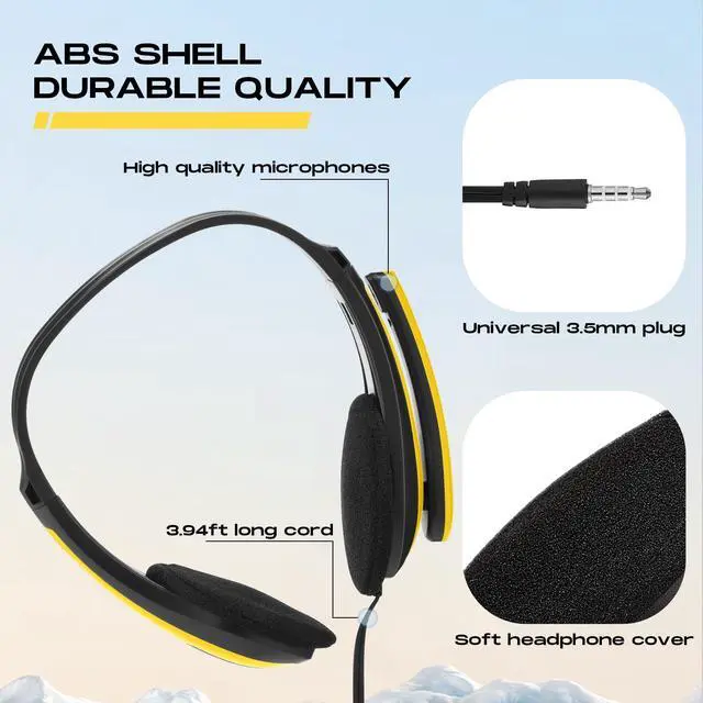 Alt view image 3 of 6 - 20 Pack Bulk Classroom Headphones with Microphone Students Wired School Class Set Headphones for School Library Computer Office Adults 3.5 Jack Universal Plug(Yellow)