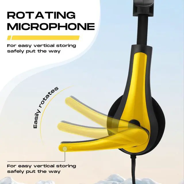 Alt view image 4 of 6 - 20 Pack Bulk Classroom Headphones with Microphone Students Wired School Class Set Headphones for School Library Computer Office Adults 3.5 Jack Universal Plug(Yellow)