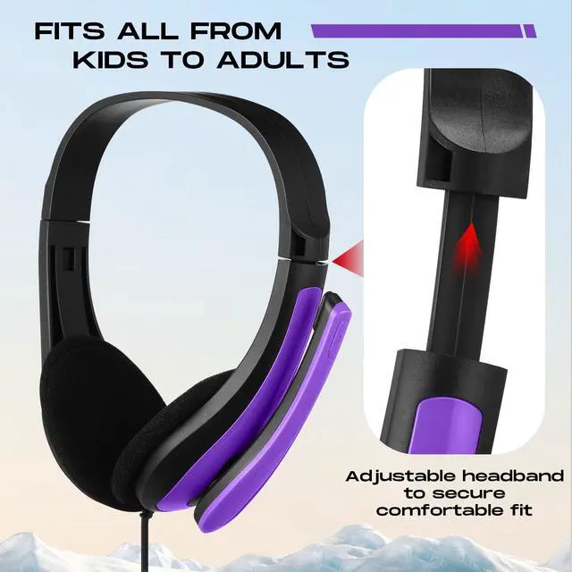 Alt view image 2 of 6 - 20 Pack Bulk Classroom Headphones with Microphone Students Wired School Class Set Headphones for School Library Computer Office Adults 3.5 Jack Universal Plug(Purple)