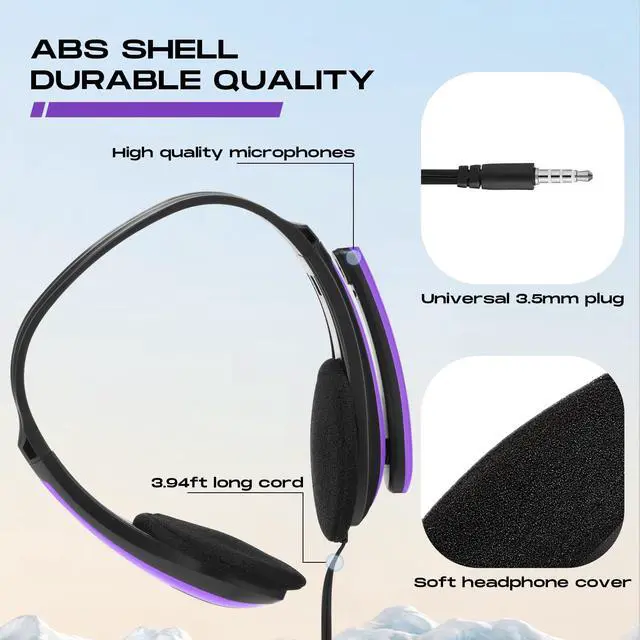 Alt view image 3 of 6 - 20 Pack Bulk Classroom Headphones with Microphone Students Wired School Class Set Headphones for School Library Computer Office Adults 3.5 Jack Universal Plug(Purple)