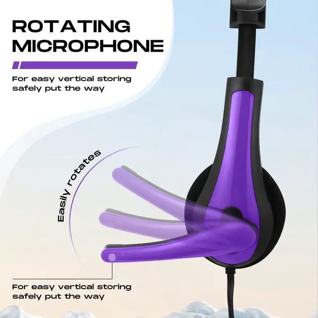 Alt view image 4 of 6 - 20 Pack Bulk Classroom Headphones with Microphone Students Wired School Class Set Headphones for School Library Computer Office Adults 3.5 Jack Universal Plug(Purple)