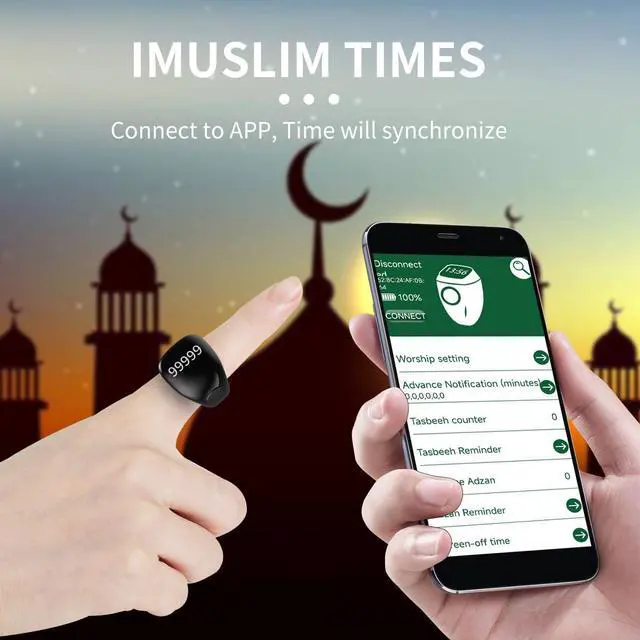 Alt view image 2 of 6 - Smart Tasbih Zikr Ring,Adjustable Counter, 3 Sizes (18,20,22mm) Muslim Digital Azan Alarm Clock,APP Support Digital Counter Prayer Reminder Rings, Waterproof 5 Digit Finger Counter zikr Ring