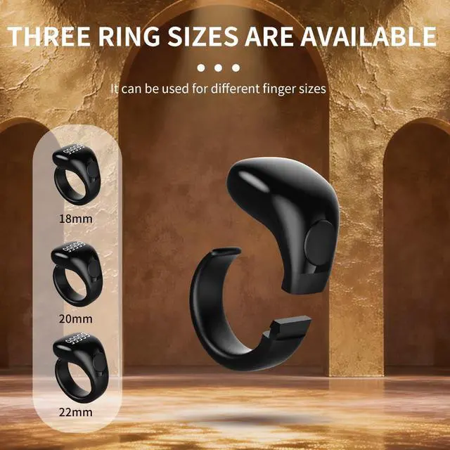 Alt view image 3 of 6 - Smart Tasbih Zikr Ring,Adjustable Counter, 3 Sizes (18,20,22mm) Muslim Digital Azan Alarm Clock,APP Support Digital Counter Prayer Reminder Rings, Waterproof 5 Digit Finger Counter zikr Ring