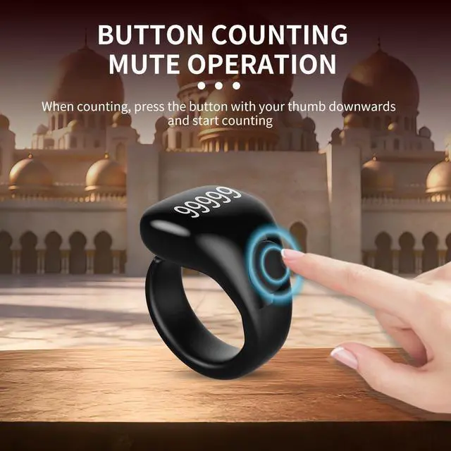 Alt view image 6 of 6 - Smart Tasbih Zikr Ring,Adjustable Counter, 3 Sizes (18,20,22mm) Muslim Digital Azan Alarm Clock,APP Support Digital Counter Prayer Reminder Rings, Waterproof 5 Digit Finger Counter zikr Ring