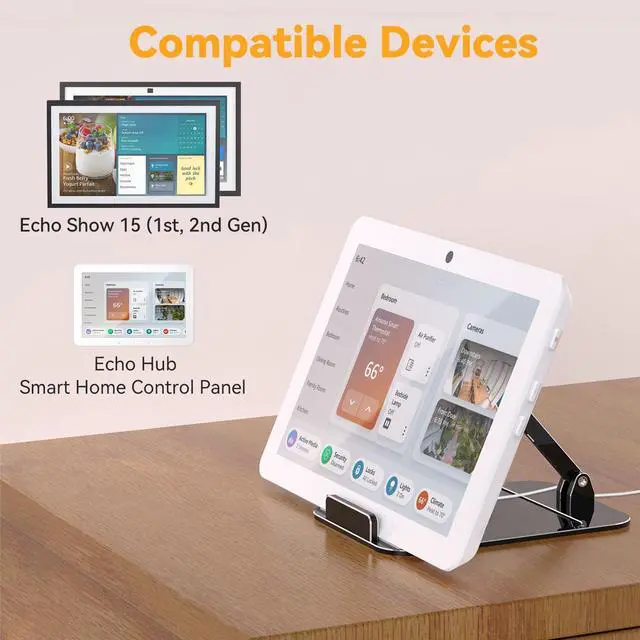 Alt view image 5 of 6 - Tilt Stand Compatible with Echo Show 15 and Echo Hub, Organizer Tray | Aluminum Alloy, 22°-85° Tilt, Portrait or Landscape, Foldable Design, No Mounting Needed, Black