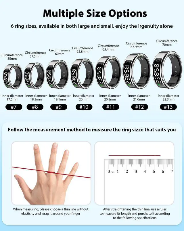 Alt view image 2 of 6 - Smart Ring for Women for Men,Fitness Tracker Ring with Monitors Heart Rate,Blood Oxygen,Sleep,Stress and 60 Health Metrics(Sliver, 10)