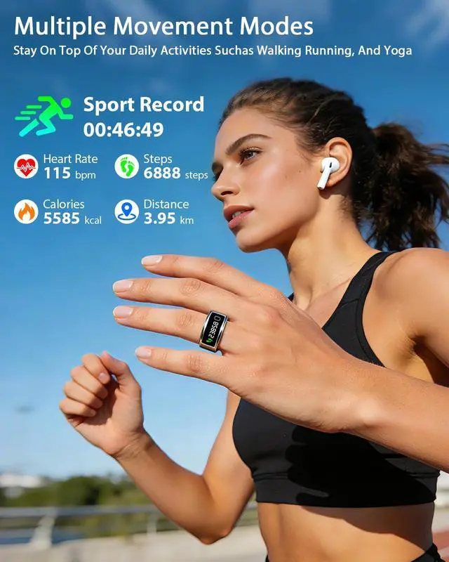 Alt view image 3 of 6 - Smart Ring for Women for Men,Fitness Tracker Ring with Monitors Heart Rate,Blood Oxygen,Sleep,Stress and 60 Health Metrics(Sliver, 10)