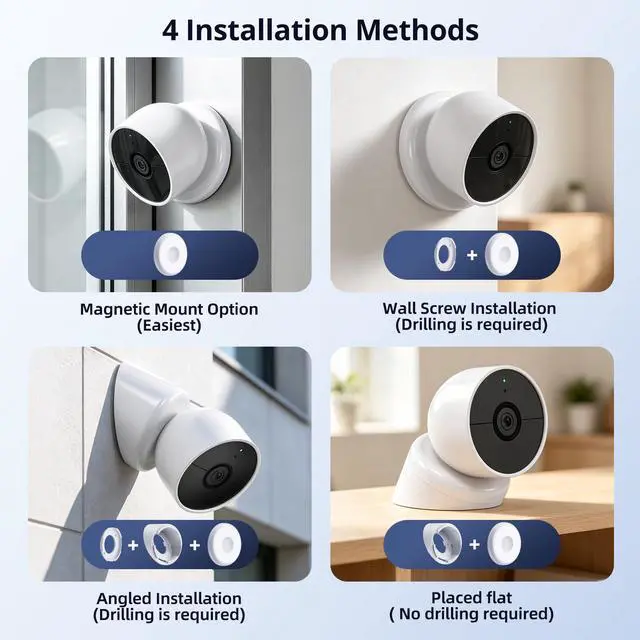 Alt view image 4 of 6 - Magnetic Wall Mount Compatible with Google Nest Cam Outdoor (Wired, 2nd Gen) and Outdoor or Indoor, Battery, 4 Installation Methods, Nest Camera Replacement Angled Mount, Nest Cam Desk Stand