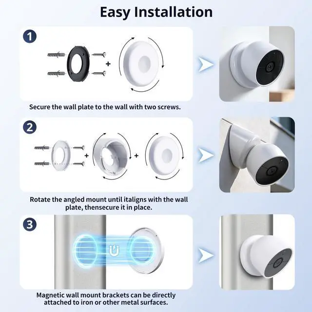 Alt view image 5 of 6 - Magnetic Wall Mount Compatible with Google Nest Cam Outdoor (Wired, 2nd Gen) and Outdoor or Indoor, Battery, 4 Installation Methods, Nest Camera Replacement Angled Mount, Nest Cam Desk Stand
