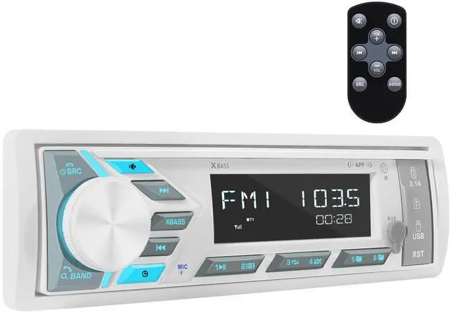 Main image of Single Din Marine Stereo Receiver: in Dash Bluetooth Boat Radio - Digital LCD Display Push to Talk Assistant AM FM MP3 SD Aux-in USB Charging 4.2-Channel Audio Output for Marine Vehicle Watercraft