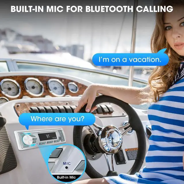 Alt view image 2 of 6 - Single Din Marine Stereo Receiver: in Dash Bluetooth Boat Radio - Digital LCD Display Push to Talk Assistant AM FM MP3 SD Aux-in USB Charging 4.2-Channel Audio Output for Marine Vehicle Watercraft