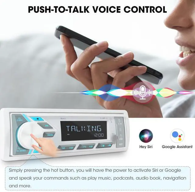 Alt view image 4 of 6 - Single Din Marine Stereo Receiver: in Dash Bluetooth Boat Radio - Digital LCD Display Push to Talk Assistant AM FM MP3 SD Aux-in USB Charging 4.2-Channel Audio Output for Marine Vehicle Watercraft