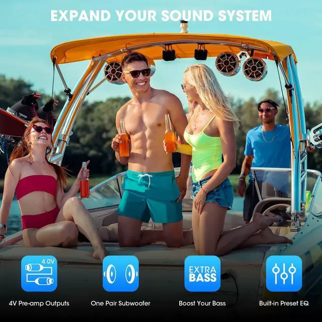 Alt view image 5 of 6 - Single Din Marine Stereo Receiver: in Dash Bluetooth Boat Radio - Digital LCD Display Push to Talk Assistant AM FM MP3 SD Aux-in USB Charging 4.2-Channel Audio Output for Marine Vehicle Watercraft