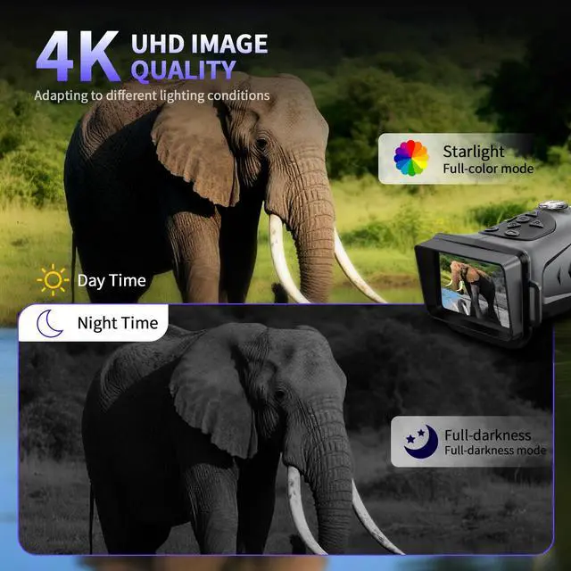 Alt view image 2 of 6 - 4K& 66MP Night Vision Monocular, Dual IR Infrared Monocular with 18X Digital Zoom, 3000mAh Rechargeable Battery,32GB SD Card & Card Reader, Portable for Camping Wildlife Watching Home Security