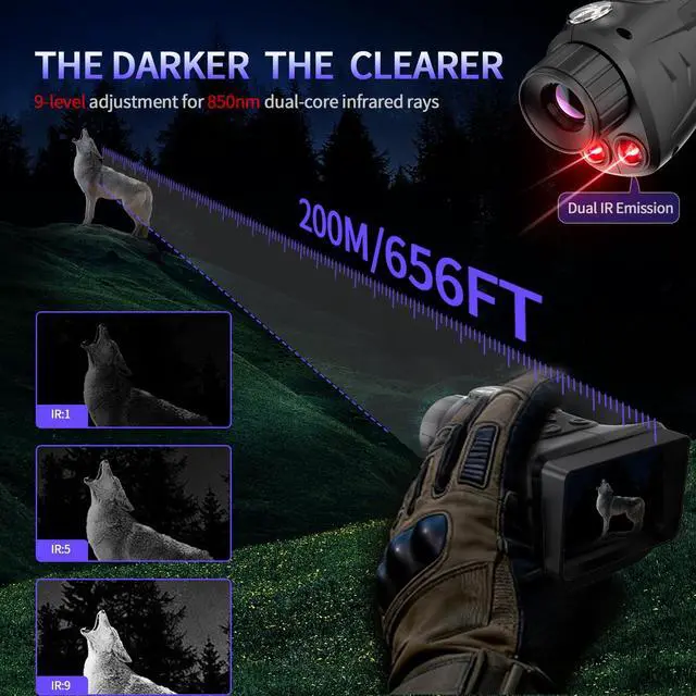 Alt view image 4 of 6 - 4K& 66MP Night Vision Monocular, Dual IR Infrared Monocular with 18X Digital Zoom, 3000mAh Rechargeable Battery,32GB SD Card & Card Reader, Portable for Camping Wildlife Watching Home Security