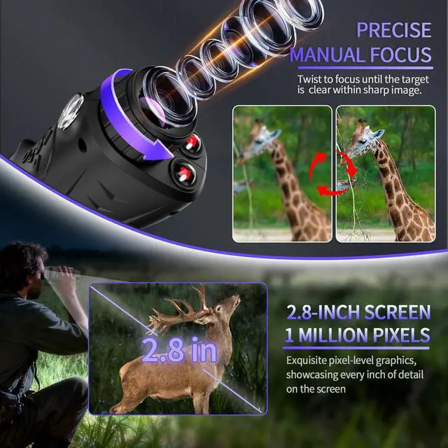 Alt view image 5 of 6 - 4K& 66MP Night Vision Monocular, Dual IR Infrared Monocular with 18X Digital Zoom, 3000mAh Rechargeable Battery,32GB SD Card & Card Reader, Portable for Camping Wildlife Watching Home Security