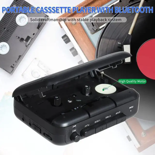 Alt view image 5 of 6 - Cassette Player Recorder with Bluetooth Transmitter, Small Cassette Tape Player with Headphone Jack, Build-in Speaker, Microphone Jack, Powered by AC Adapter or AA Battery- Black