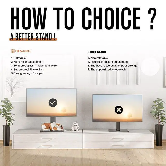 Alt view image 4 of 6 - Universal TV Stand/Base Table Top TV Stand with Wall Mount for Most 27 30 32 39 40 42 43 49 50 55 60 Inch LCD LED Plasma Flat Screen TVs, Vesa Mount Holds up to 88 lbs, 9 Level Height Adjustable