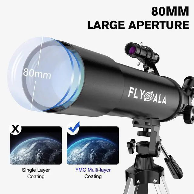 Alt view image 3 of 6 - Telescope for Kids and Adults,80mm Aperture 600mm Focal Length Beginners Astronomical Telescope for Adults high Powered (30X-750X),Refractor Astronomy telescopes Kids 6-8 8-12 Over 5 Year Old