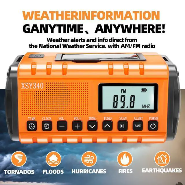 Alt view image 2 of 6 - 10000mAh Emergency Radio with NOAA Weather Portable Solar Powered Hand Crank AM/FM Survival Digital Display Radio,Alarm Clock,SOS Emergency Flashlight,Family Emergency Essentials
