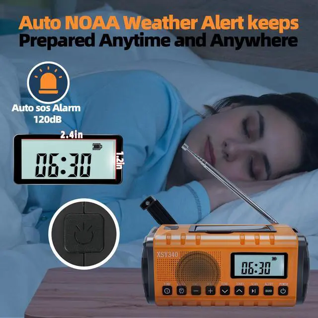 Alt view image 4 of 6 - 10000mAh Emergency Radio with NOAA Weather Portable Solar Powered Hand Crank AM/FM Survival Digital Display Radio,Alarm Clock,SOS Emergency Flashlight,Family Emergency Essentials