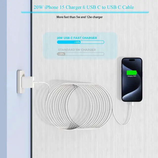 Alt view image 3 of 6 - Long Charger for iPhone 16e Charge Fast Charging, 20W USB C PD Wall Adapter | 2-Pack 6FT Type C to C i Phone 15 Charging Woven Cable Cord for iPhone 16/16e/16 Pro/15/15 Plus/15 Pro Max,iPad Pro/Air/Mi