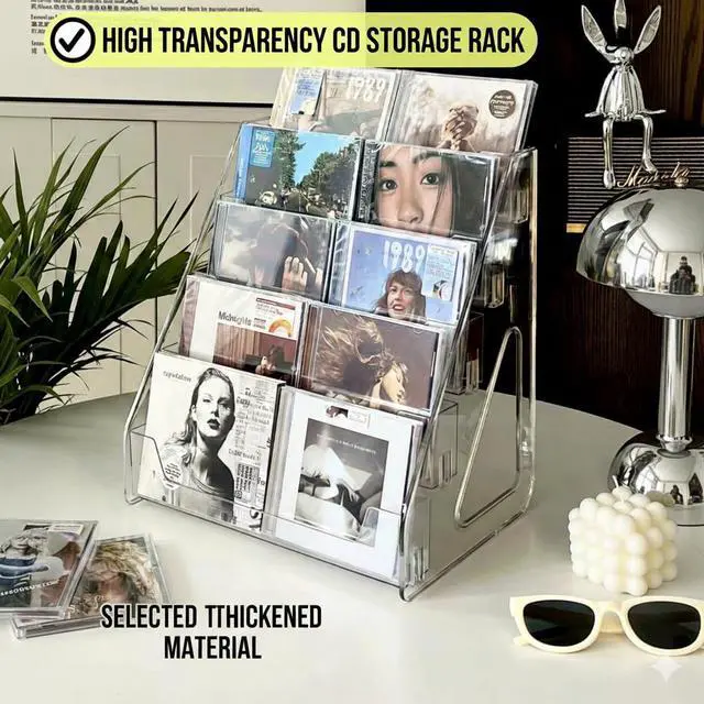 Alt view image 3 of 6 - Acrylic CD Rack 5-Tier Cascading CD Storage Organizer, Holds Up to 30 CD Jewel Cases, Clear CD & DVD Display Shelf for Music, Postcards & Cosmetics(1PC)