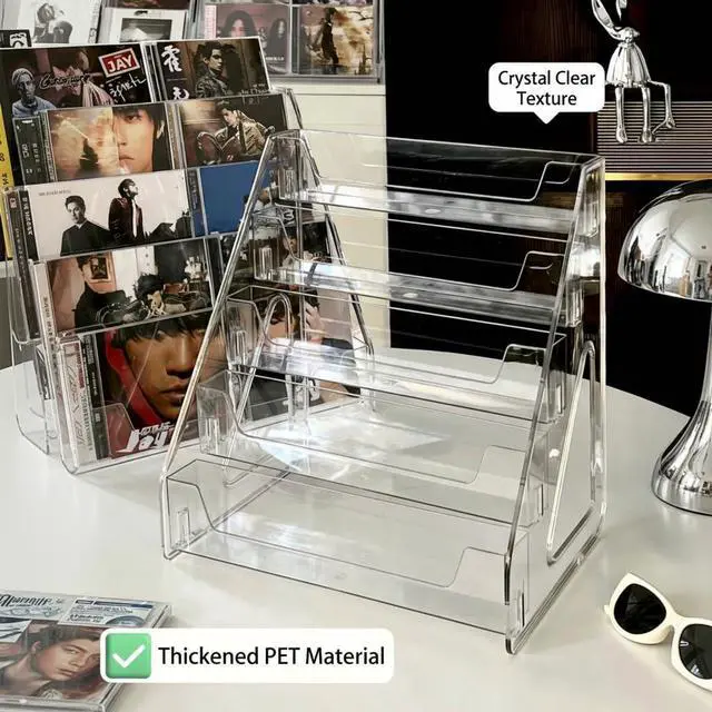 Alt view image 5 of 6 - Acrylic CD Rack 5-Tier Cascading CD Storage Organizer, Holds Up to 30 CD Jewel Cases, Clear CD & DVD Display Shelf for Music, Postcards & Cosmetics(1PC)