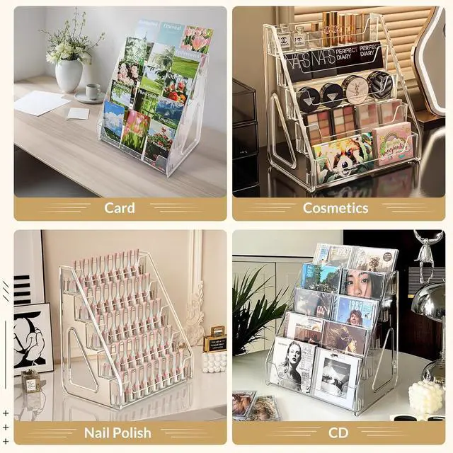 Alt view image 6 of 6 - Acrylic CD Rack 5-Tier Cascading CD Storage Organizer, Holds Up to 30 CD Jewel Cases, Clear CD & DVD Display Shelf for Music, Postcards & Cosmetics(1PC)