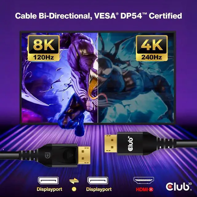 Alt view image 5 of 6 - DisplayPort 2.1 DP54 VESA Certified Cable 8K120Hz 3m/9.84ft