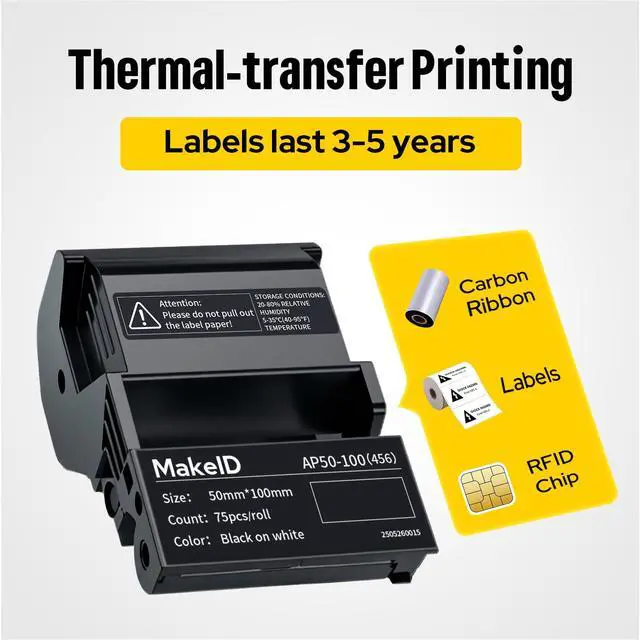 Alt view image 2 of 6 - EP53 Labels, All-Weather PET Label Tape with Ribbon Cartridge for Indoor/Outdoor ID and Equipment Labeling - for EP53 Portable Industrial Label Maker