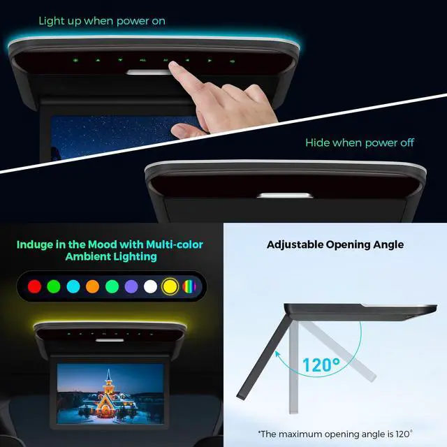 Alt view image 5 of 6 - 10.2 Inch Car Overhead Player, Supports HDMI, WiFi, Built-in Speaker | 1280*720 IPS Screen Flip Down Car Roof-Mount Monitor, Support HDMI, USB, AV Input, In-Car Entertainment