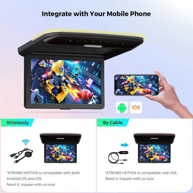 Alt view image 6 of 6 - 10.2 Inch Car Overhead Player, Supports HDMI, WiFi, Built-in Speaker | 1280*720 IPS Screen Flip Down Car Roof-Mount Monitor, Support HDMI, USB, AV Input, In-Car Entertainment