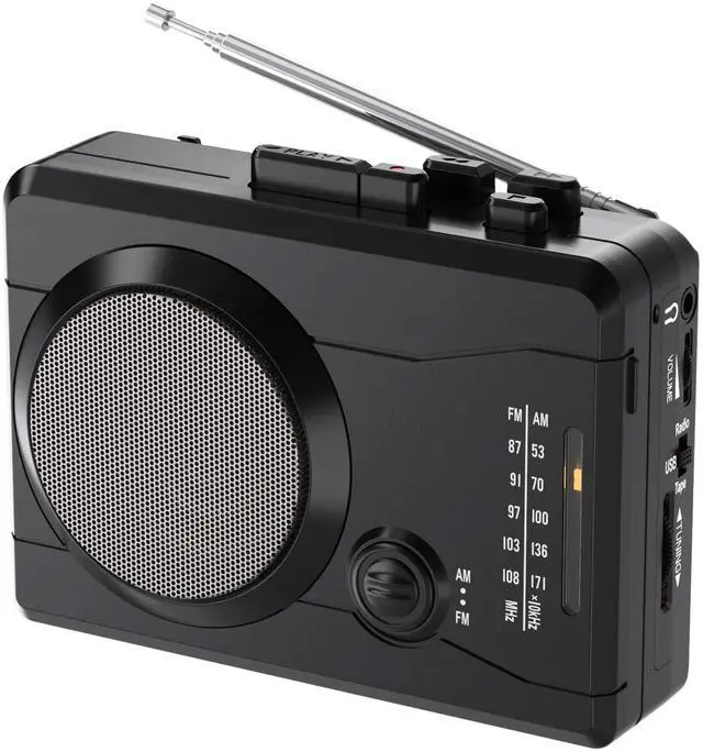 Main image of Portable Cassette Player Tape Recorder, Cassette Tape to MP3 Digital Converter, AM/FM Radio Station, Reverse Recording - Record from PC to Blank Tapes(Black) | Compact Size,Feature-rich