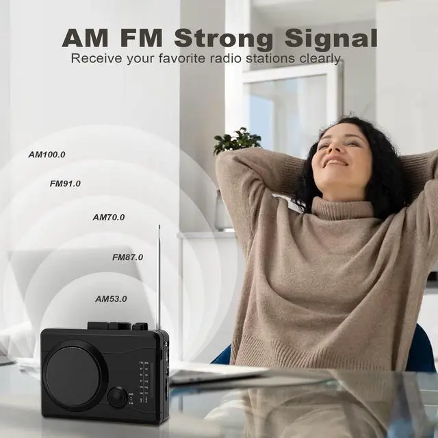 Alt view image 5 of 6 - Portable Cassette Player Tape Recorder, Cassette Tape to MP3 Digital Converter, AM/FM Radio Station, Reverse Recording - Record from PC to Blank Tapes(Black) | Compact Size,Feature-rich