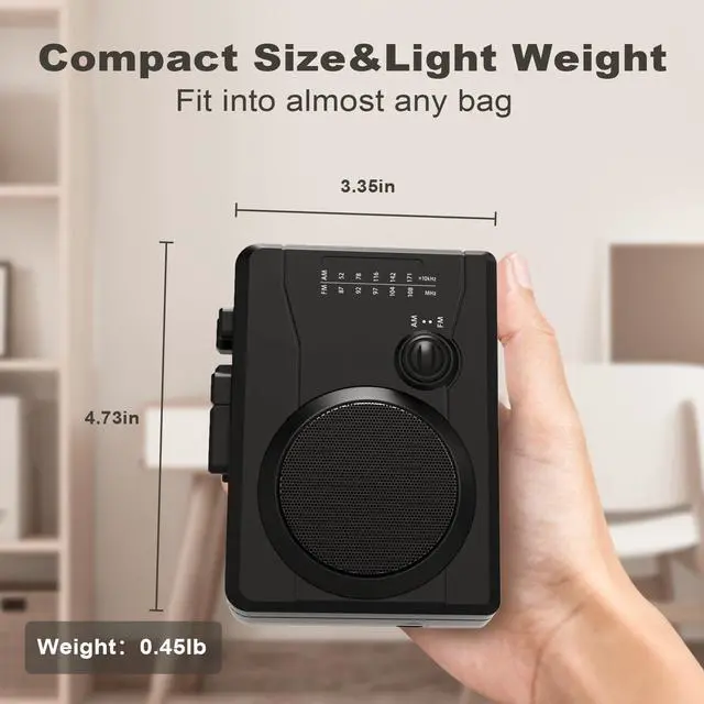 Alt view image 6 of 6 - Portable Cassette Player Tape Recorder, Cassette Tape to MP3 Digital Converter, AM/FM Radio Station, Reverse Recording - Record from PC to Blank Tapes(Black) | Compact Size,Feature-rich