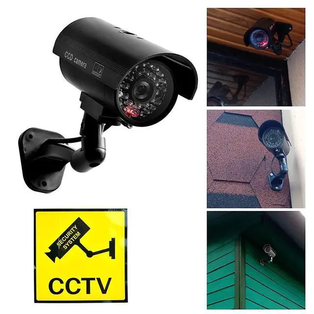 Alt view image 3 of 6 - 4 Packs Fake Security Camera with No Trespassing Signs Smile You're On Camera Warning Signs and Screws, Dummy Cameras with Realistic LED Red Flashing Light for Outdoor Yard& Indoor Use Set Of 8