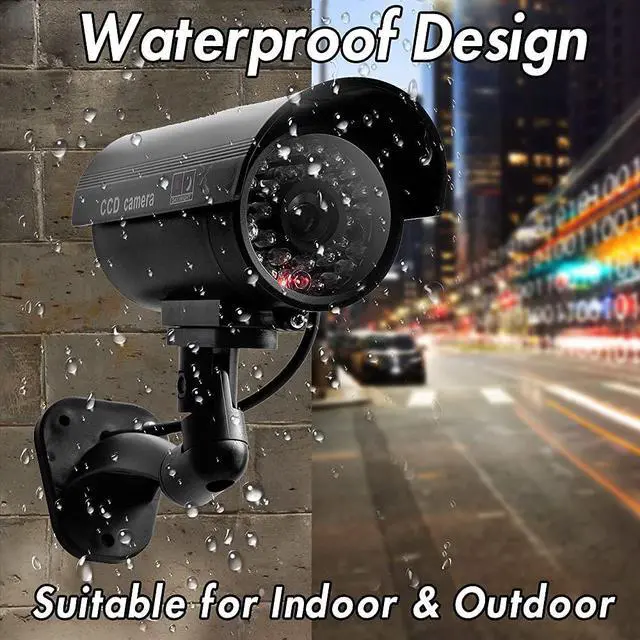 Alt view image 5 of 6 - 4 Packs Fake Security Camera with No Trespassing Signs Smile You're On Camera Warning Signs and Screws, Dummy Cameras with Realistic LED Red Flashing Light for Outdoor Yard& Indoor Use Set Of 8