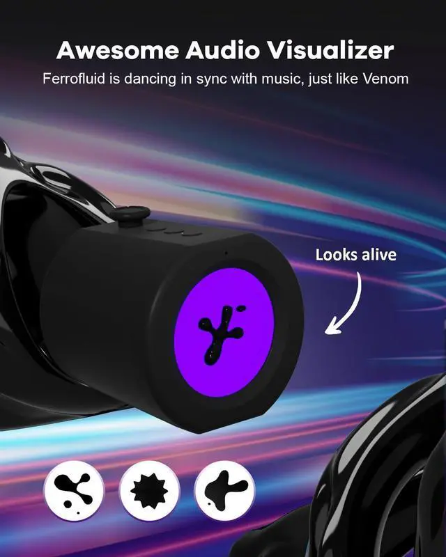 Alt view image 3 of 6 - Dancing Ferrofluid Bluetooth Speaker, Ferro Fluid Sound Visualizer with Colorful Lamp, Cool Magnetic Liquid Ferrofluid Display with Music Rhythm, Audio Visual Decor Venom Desk Toy Gifts for Teens