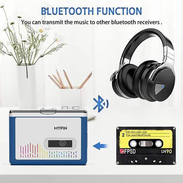 Alt view image 2 of 6 - Bluetooth Cassette Player with 3.5mm Headphone, Portable Tape Player | Bluetooth Output to Headphone/Speaker, Portable Walkman Player 2 AA Battery or USB Power Supply, Auto Reverse, Stereo Sound