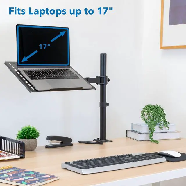 Alt view image 3 of 6 - Laptop Desk Mount, Fully Adjustable Ergonomic Laptop Arm with Vented Tray, Cable Management, Clamp and Grommet Base, Fits Laptops up to 17 Inches, Black