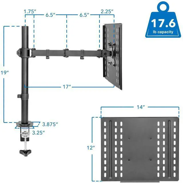 Alt view image 6 of 6 - Laptop Desk Mount, Fully Adjustable Ergonomic Laptop Arm with Vented Tray, Cable Management, Clamp and Grommet Base, Fits Laptops up to 17 Inches, Black
