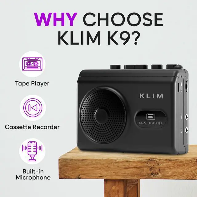 Alt view image 2 of 6 - K9 Cassette Tape Player Portable Cassette Player & Tape Recorder with Built-in Speaker & Microphone, Headphone Jack, AA Batteries (Included)/AC Powered, Includes Earphones - Black