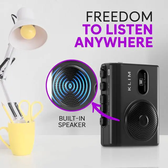 Alt view image 3 of 6 - K9 Cassette Tape Player Portable Cassette Player & Tape Recorder with Built-in Speaker & Microphone, Headphone Jack, AA Batteries (Included)/AC Powered, Includes Earphones - Black